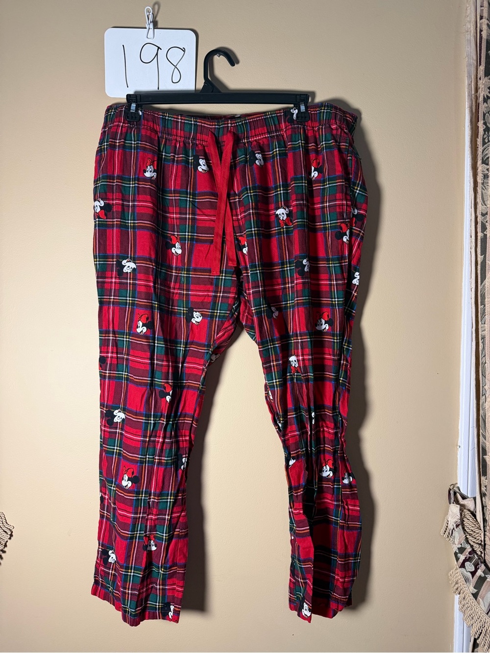 Old Navy Red Plaid Jogger Pants with Character Accents Minnie and Mickey Disney
